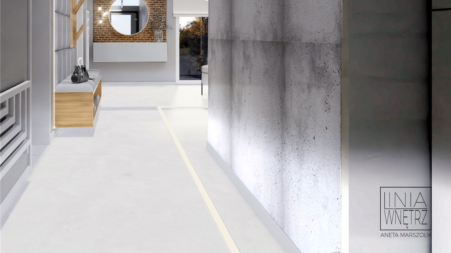 beton na ścianie tapicerowana garderoba