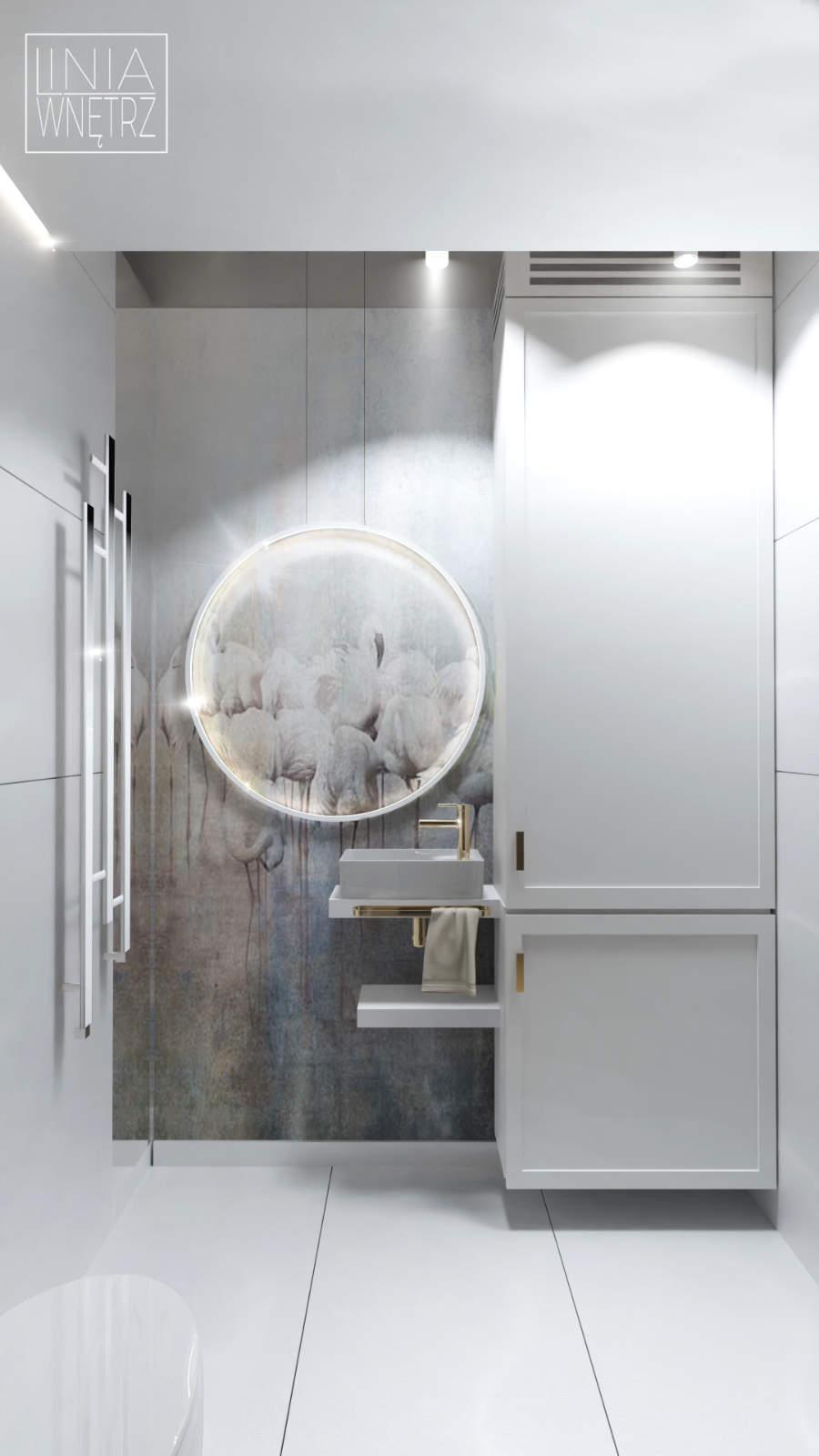 tapeta wonderwoll w łazience ramko kinkiet piękna łazienka projektowanie wnętrz śląsk
