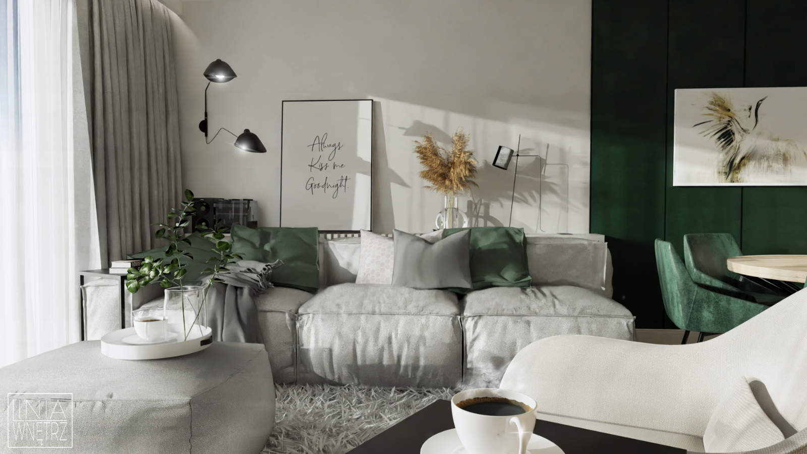 projektowanie wnętrz bielsko biała śląsk salon z szarą sofą