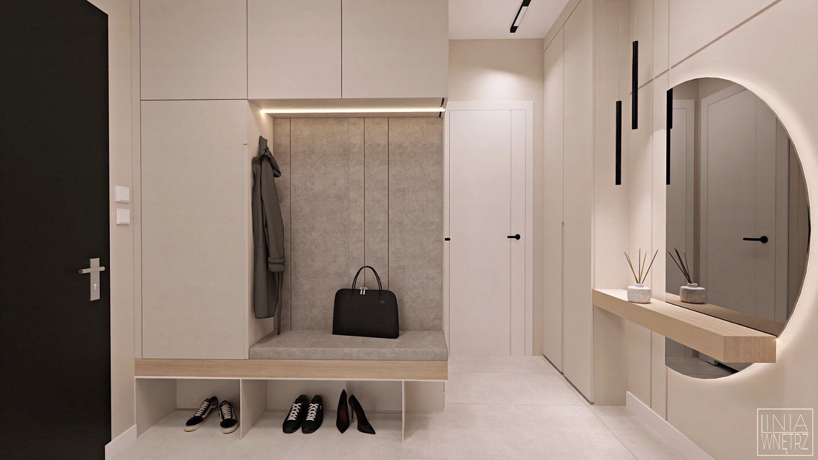 korytarz-przedpokoj-nowoczesny-jasny-minimalistyczny-szafa-z-siedziskiem-tapicerowanym-projekt-linia-wnetrz-bielsko-slask