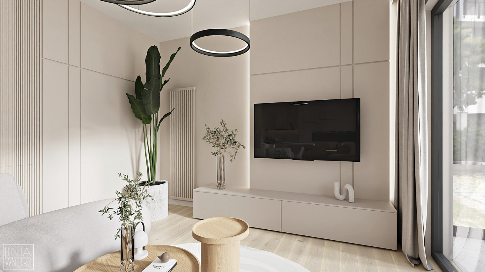 salon-elegancki-nowoczesny-minimalistyczny-jasne-sciany-drewno-biel-projekt-linia-wnetrz